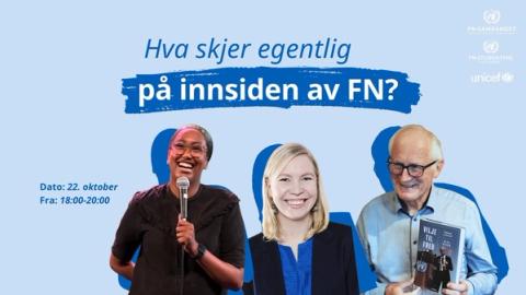 Illustrasjon med bilde av foredragsholdere og text