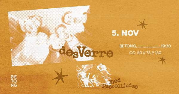 Oransje konsertplakat for det norske rockebandet deLillos på Betong 5. november kl. 19.30, med Pastell.judas som support og stiliserte bilder av musikere.
