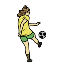 Illustrasjon av en jente i gult og grønt som sparker en fotball.