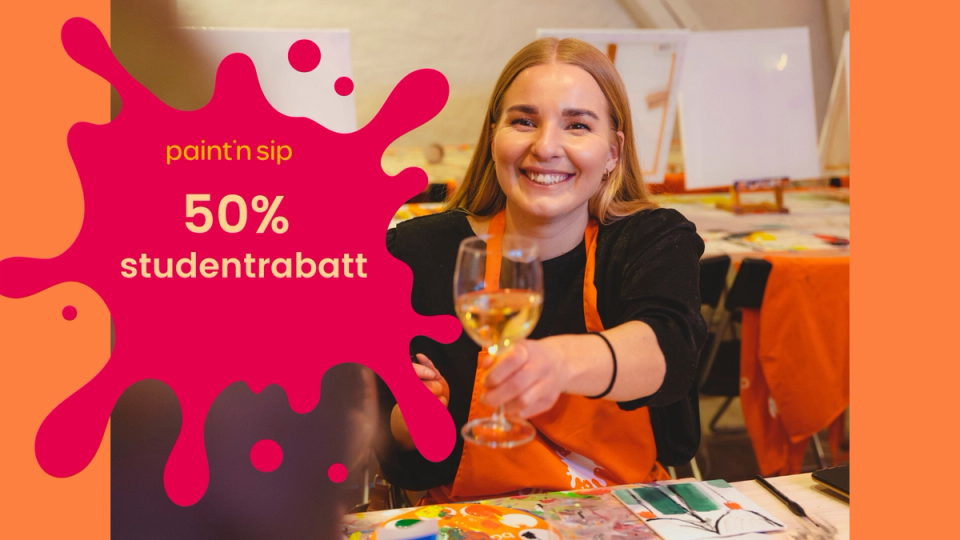 Graphics with photo of a woman painting and drinking