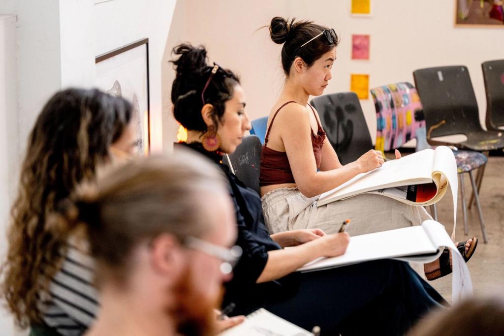 students painting life drawing