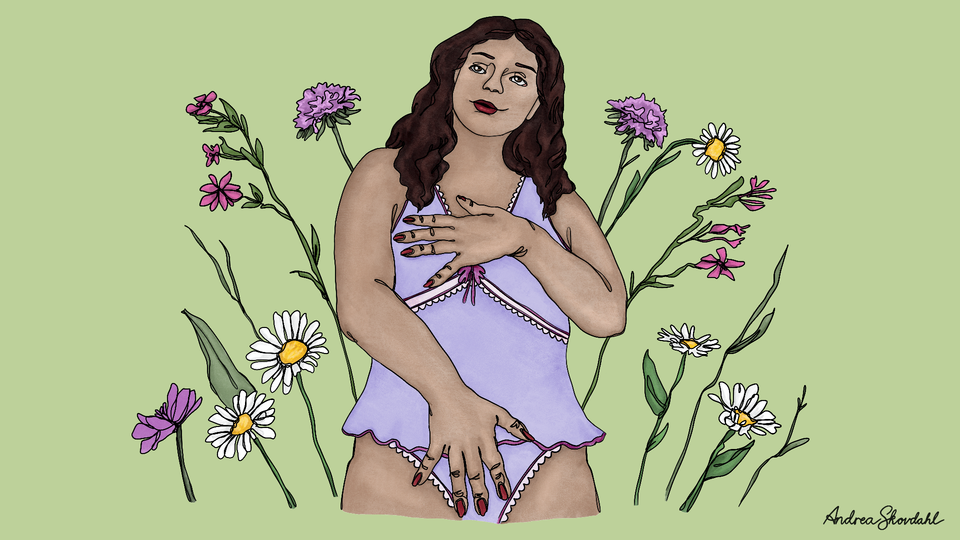 Illustrasjon av kvinne med blomster