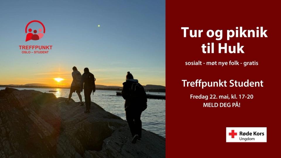 Foto av turgåere og tekst
