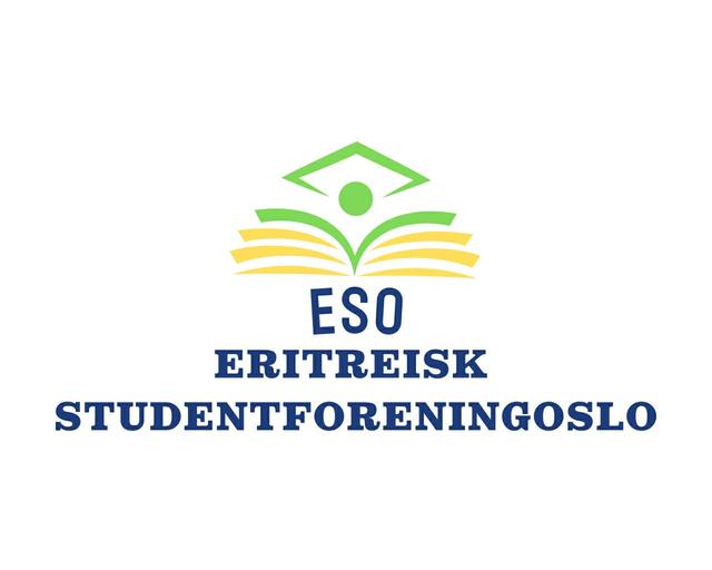 Logoen til Eritreisk Studentforening Oslo (ESO), med en grønn studentfigur og eksamenshatt over en gul og grønn åpen bok.