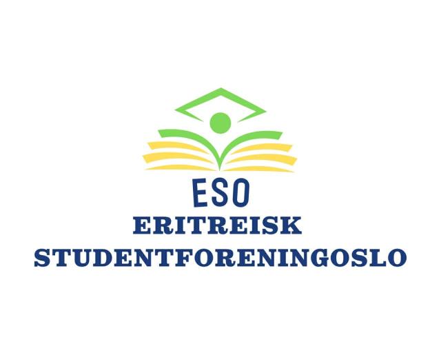 Logoen til Eritreisk Studentforening Oslo (ESO), med en grønn studentfigur og eksamenshatt over en gul og grønn åpen bok.