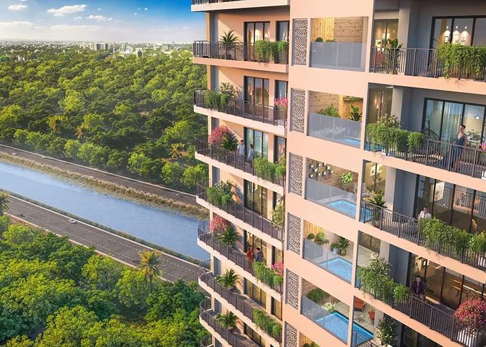 Hero Homes Premium apartments overlooking the canal and lush green surroundings in South City, Ludhiana.