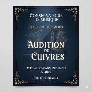 Affiche pour Audition de Cuivres avec piano
