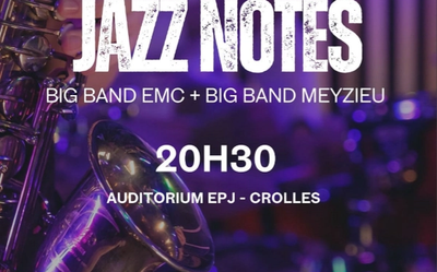 Affiche pour JAZZ NOTES avec le BIG BAND EMC et le BIG BAND MEYZIEU