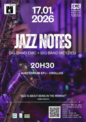 Affiche pour JAZZ NOTES avec le BIG BAND EMC et le BIG BAND MEYZIEU