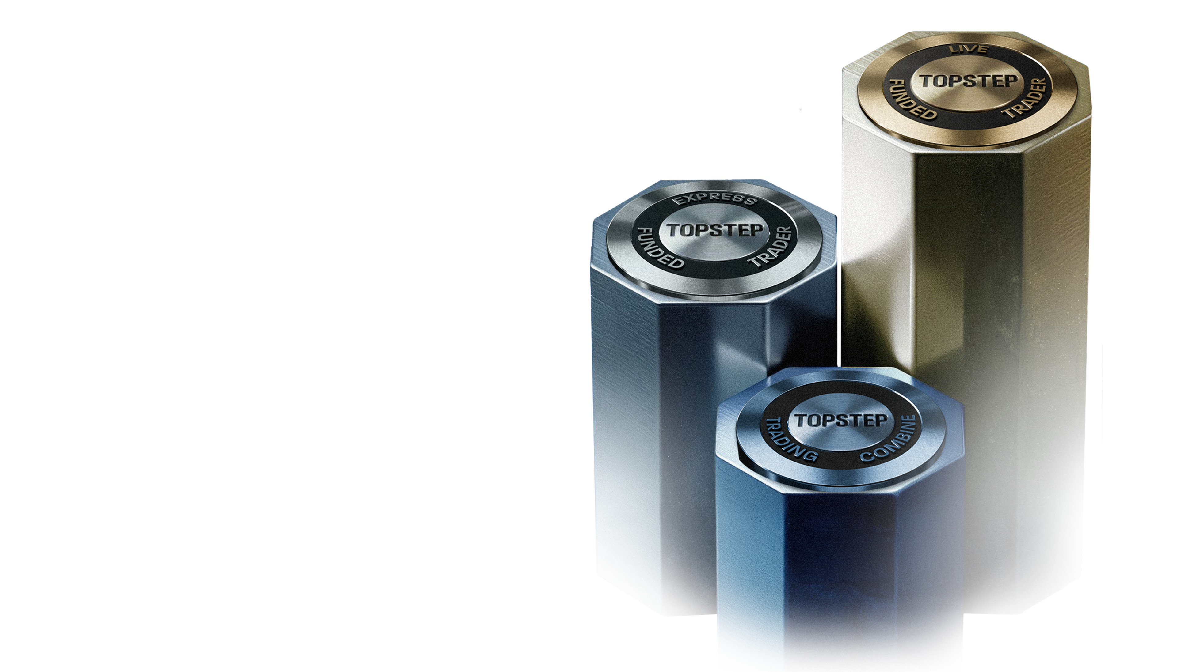 Topstep prop firm combine, express funded trader, and live funded trader seals.