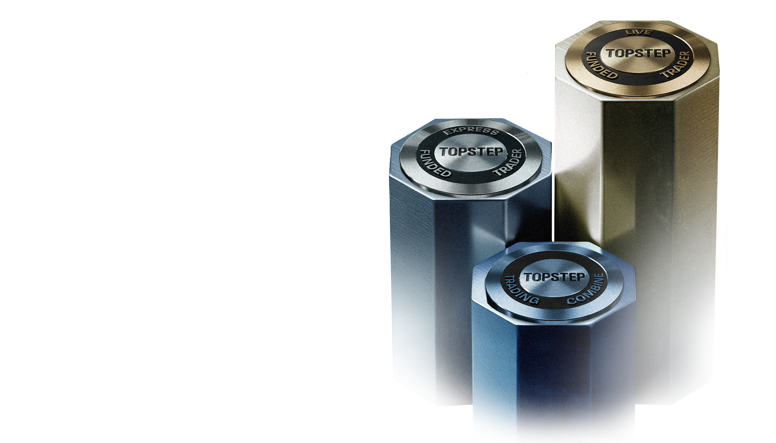 Topstep prop firm combine, express funded trader, and live funded trader seals.