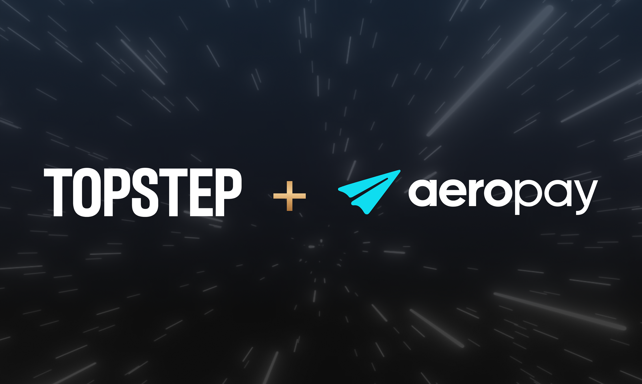 Topstep and aeropay logo against starry background