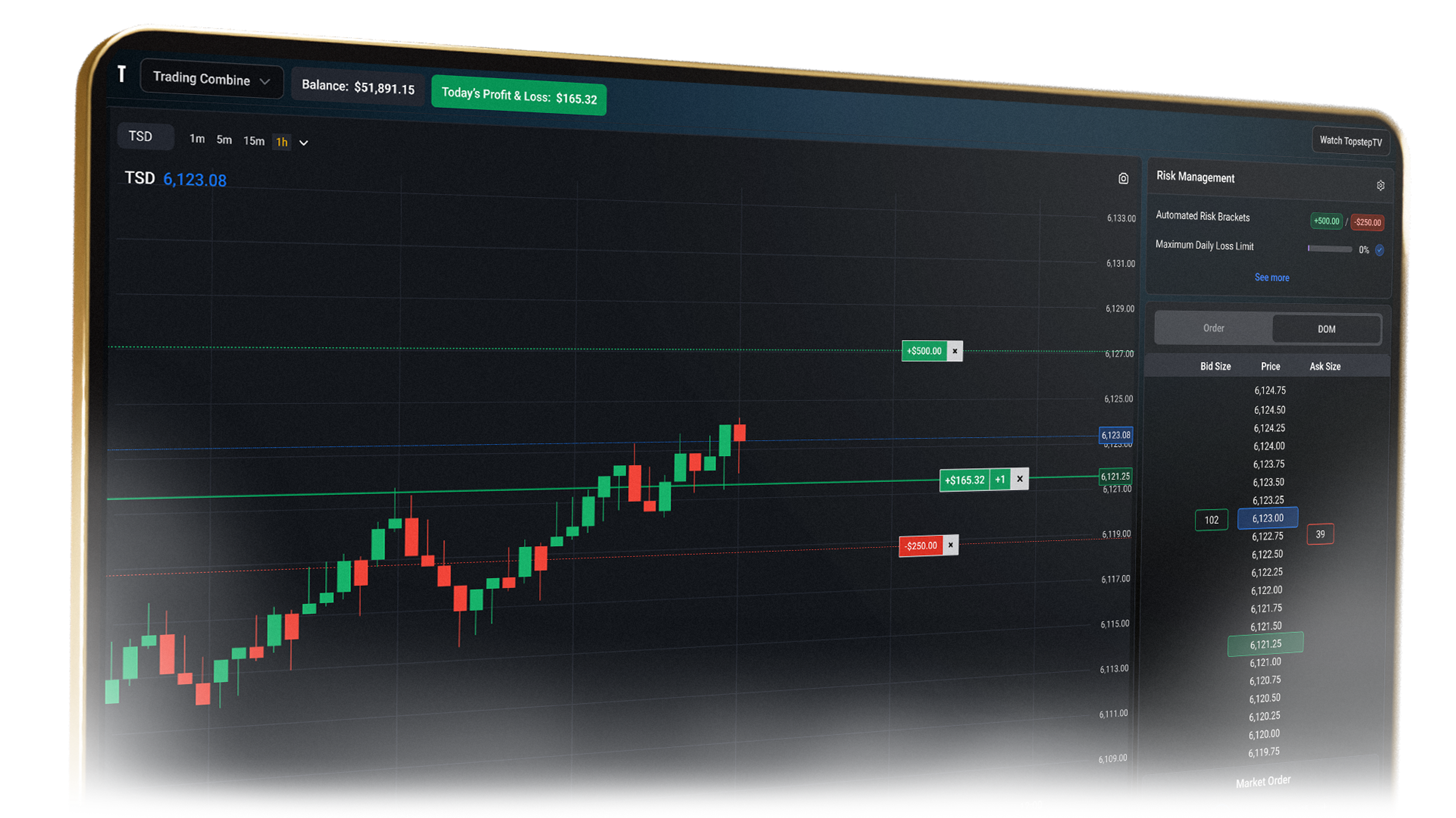 Topstep X interface screen. The only platform built to help traders turn potential into profits.