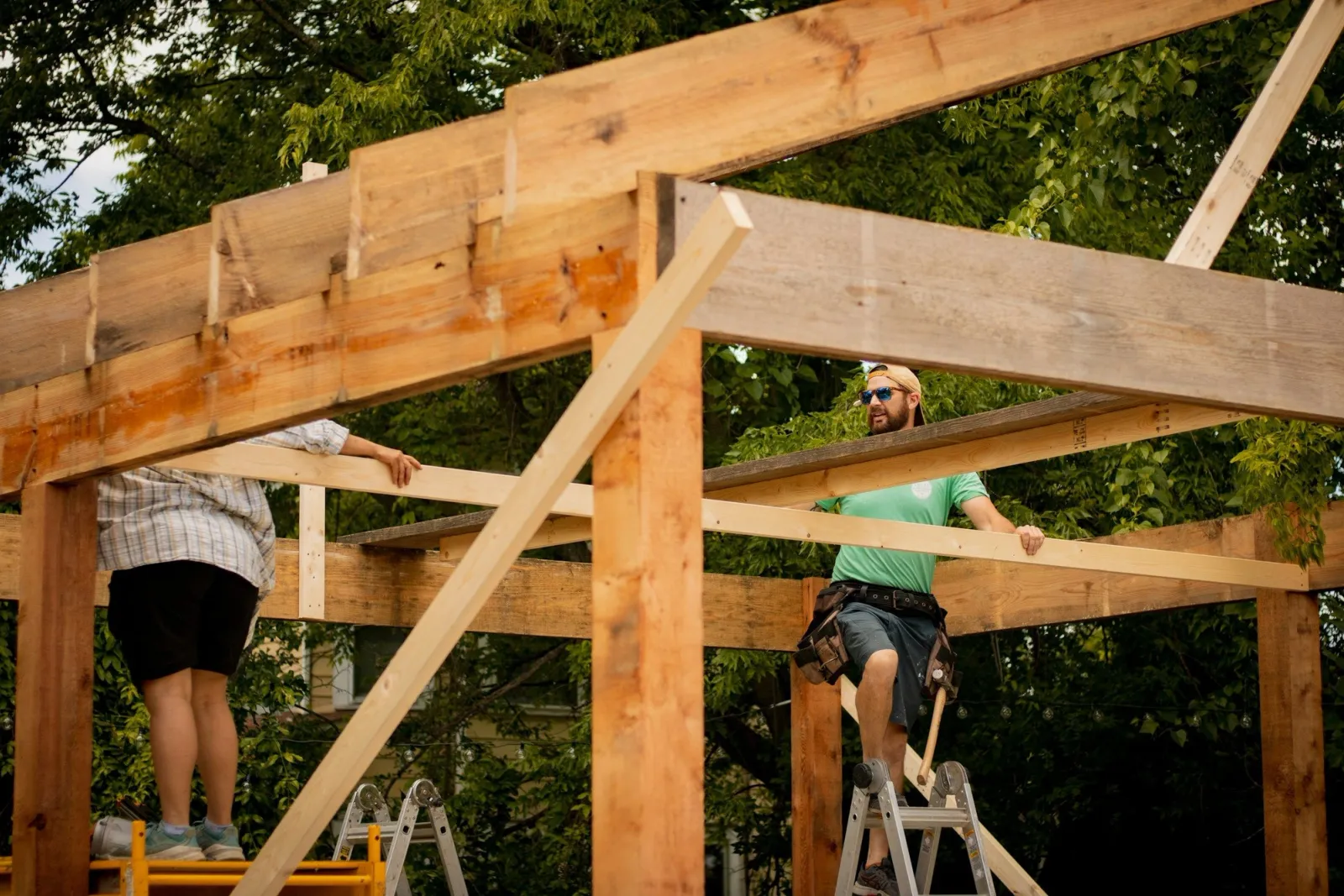 Carpenters building an outdoor structure