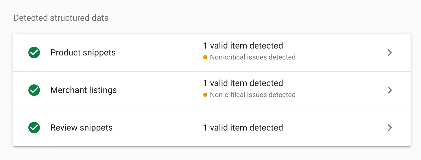 Rich result testing tool results, showing 1 Product Snippet Found