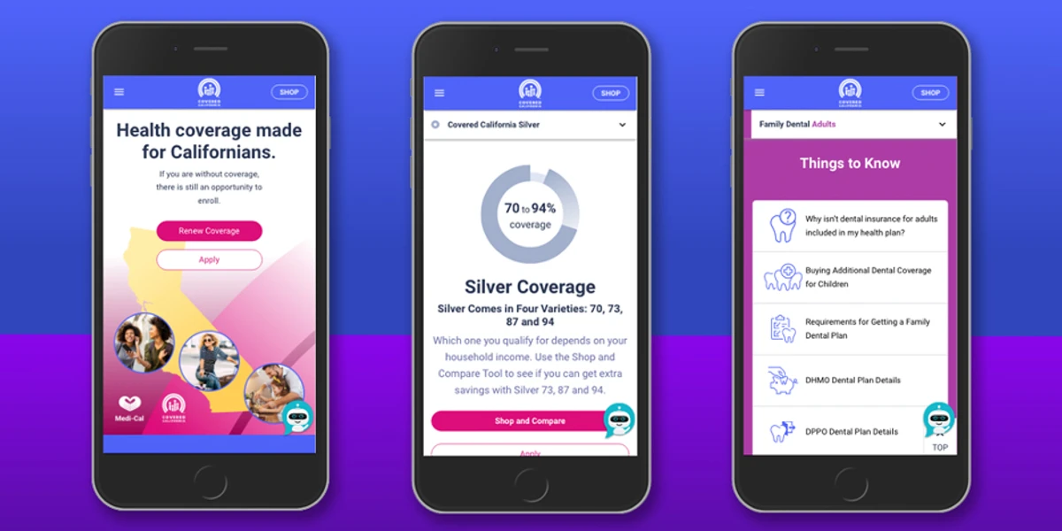 images on the new Covered California website displayed on mobile phones