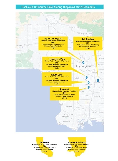 map of latino enrollment by region in LA county