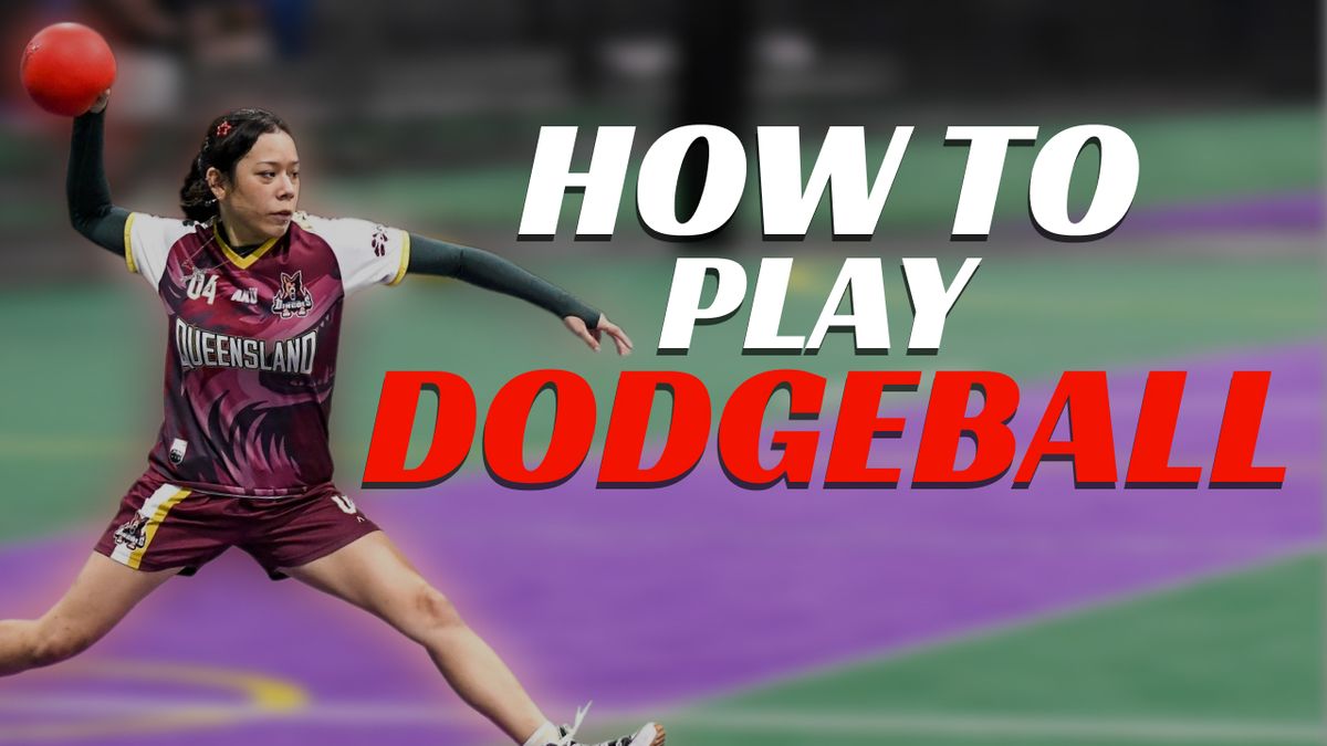 Person throwing a dodgeball with caption "How to play dodgeball"