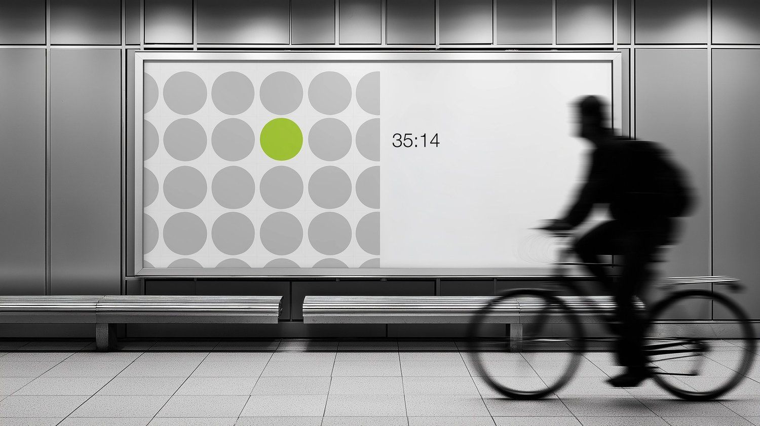 Digital collage evoking a subway billboard and data-driven advertising imagery