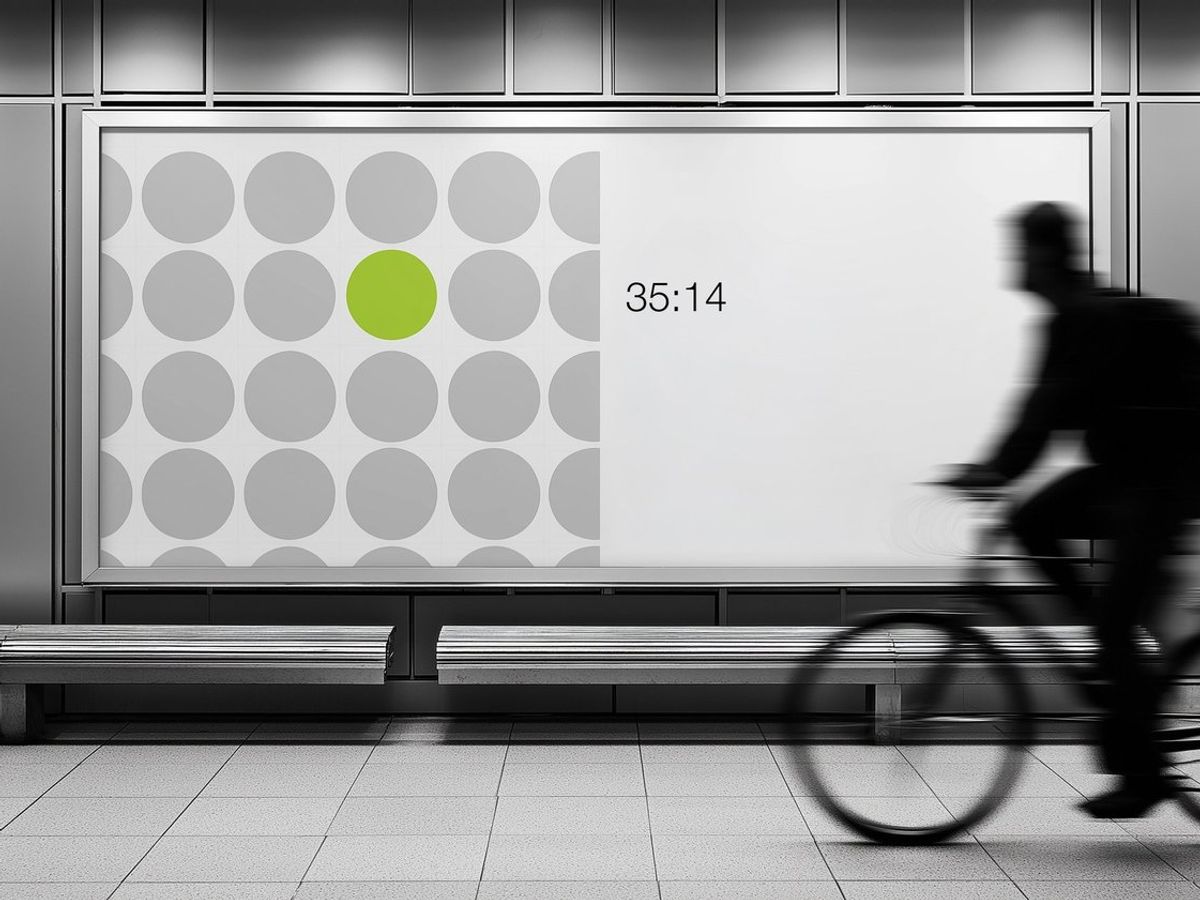 Digital collage evoking a subway billboard and data-driven advertising imagery