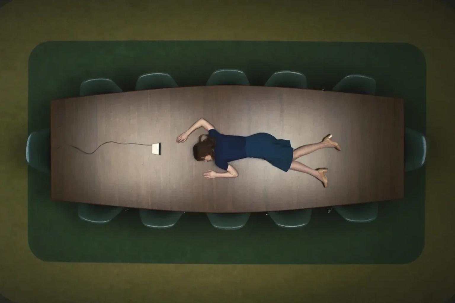 Still from the Apple TV series Severance, referenced as a metaphor for detached, compartmentalized work.