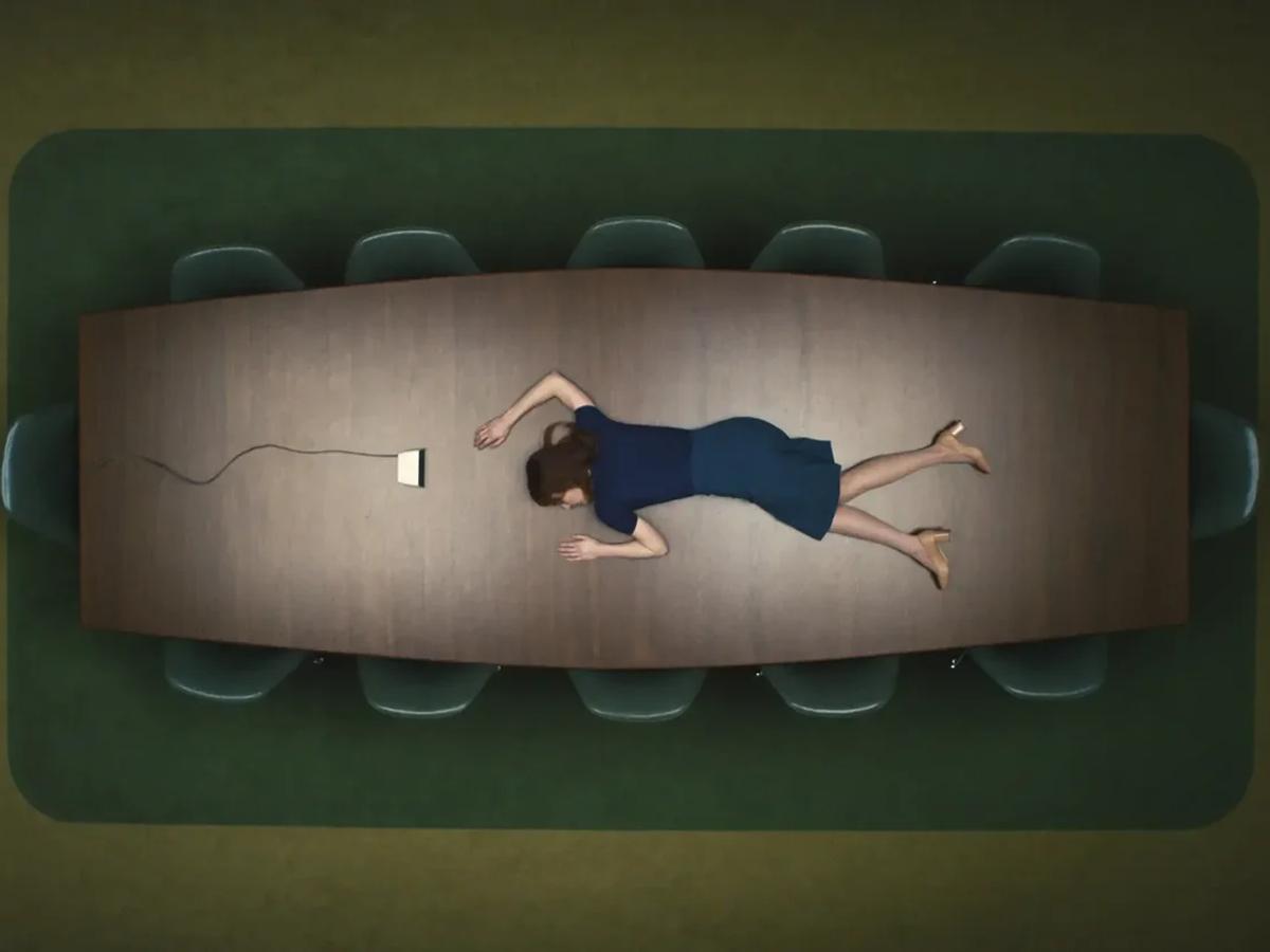Still from the Apple TV series Severance, referenced as a metaphor for detached, compartmentalized work.
