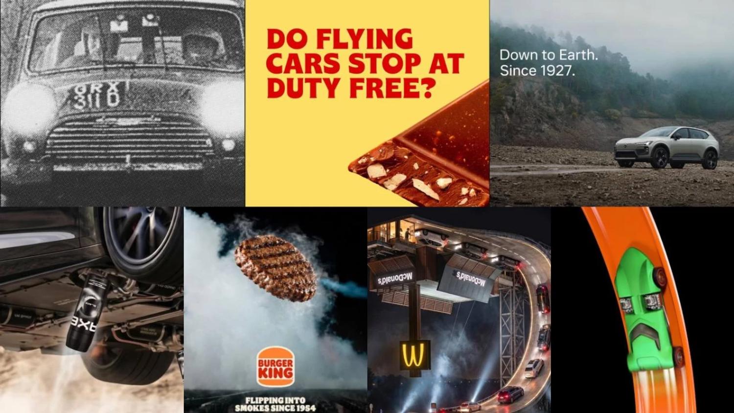 Collage of brand social media posts reacting to Tesla's flying Roadster