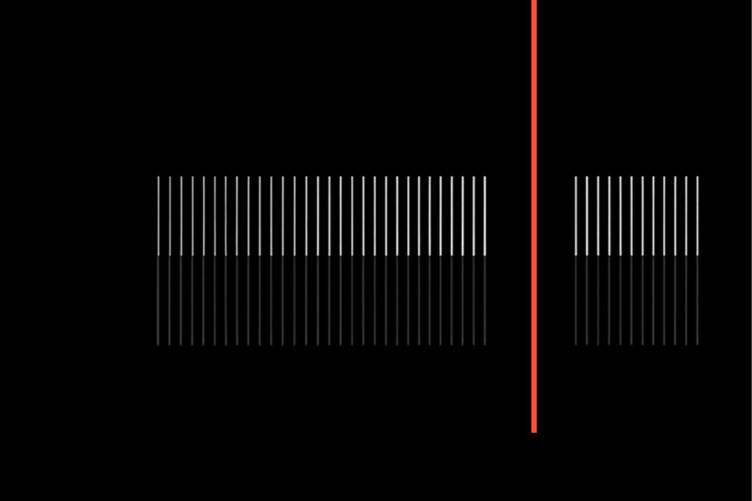 Vertical white lines on a dark field, interrupted by a single red accent line.