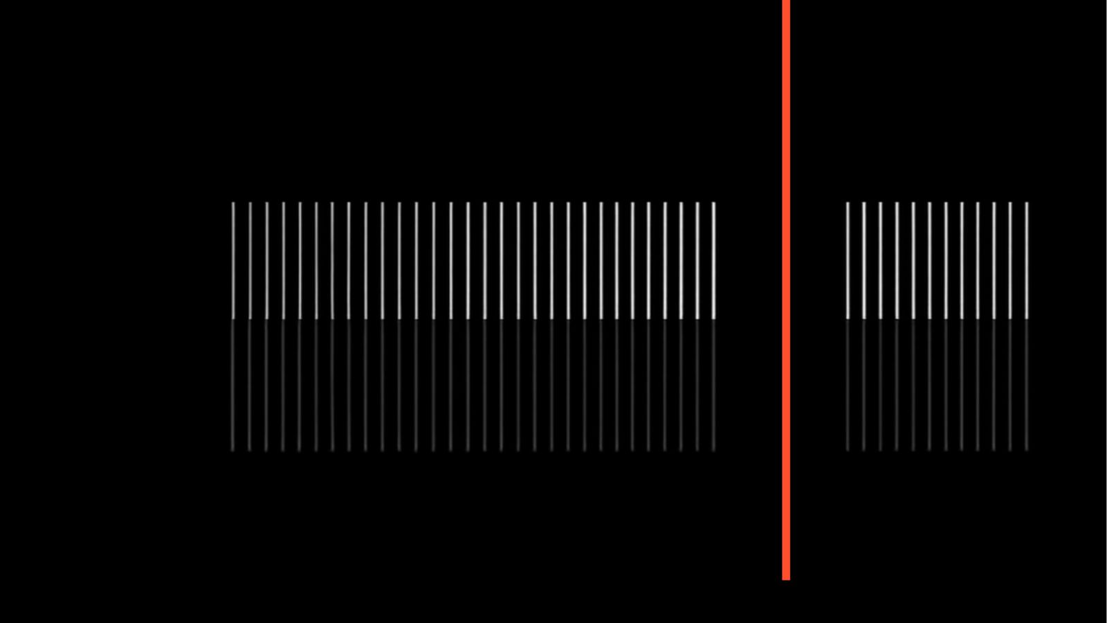 Vertical white lines on a dark field, interrupted by a single red accent line.