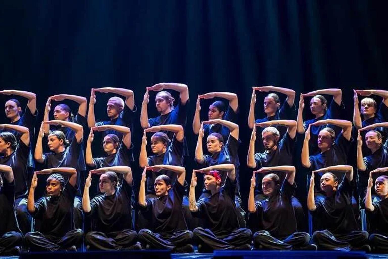 Dancers performing in Sadeck Berrabah's Murmuration Level 2 at the Peacock Theatre, London.