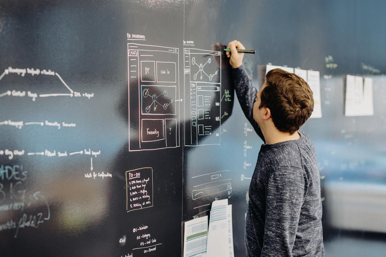 Employee using blackboard