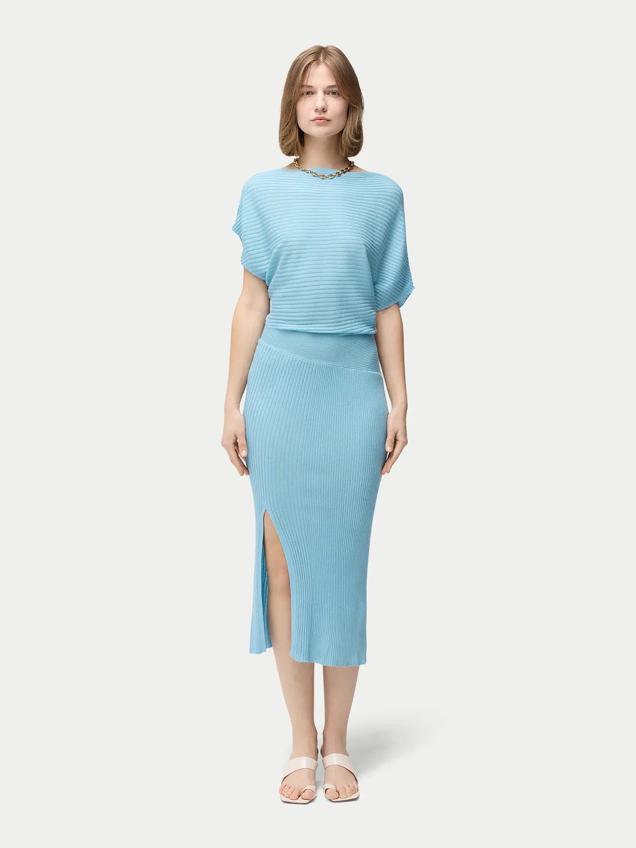 Light Blue Silk Cashmere Dress | GOBI Cashmere