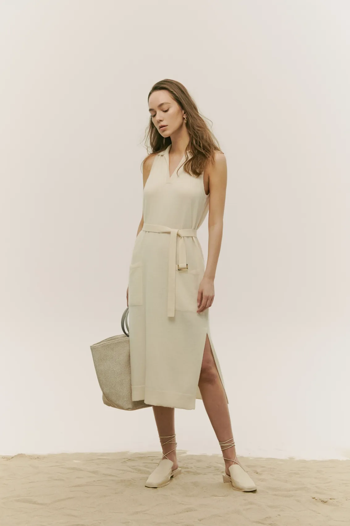 Sleeveless Silk Cashmere Polo Dress | GOBI Cashmere