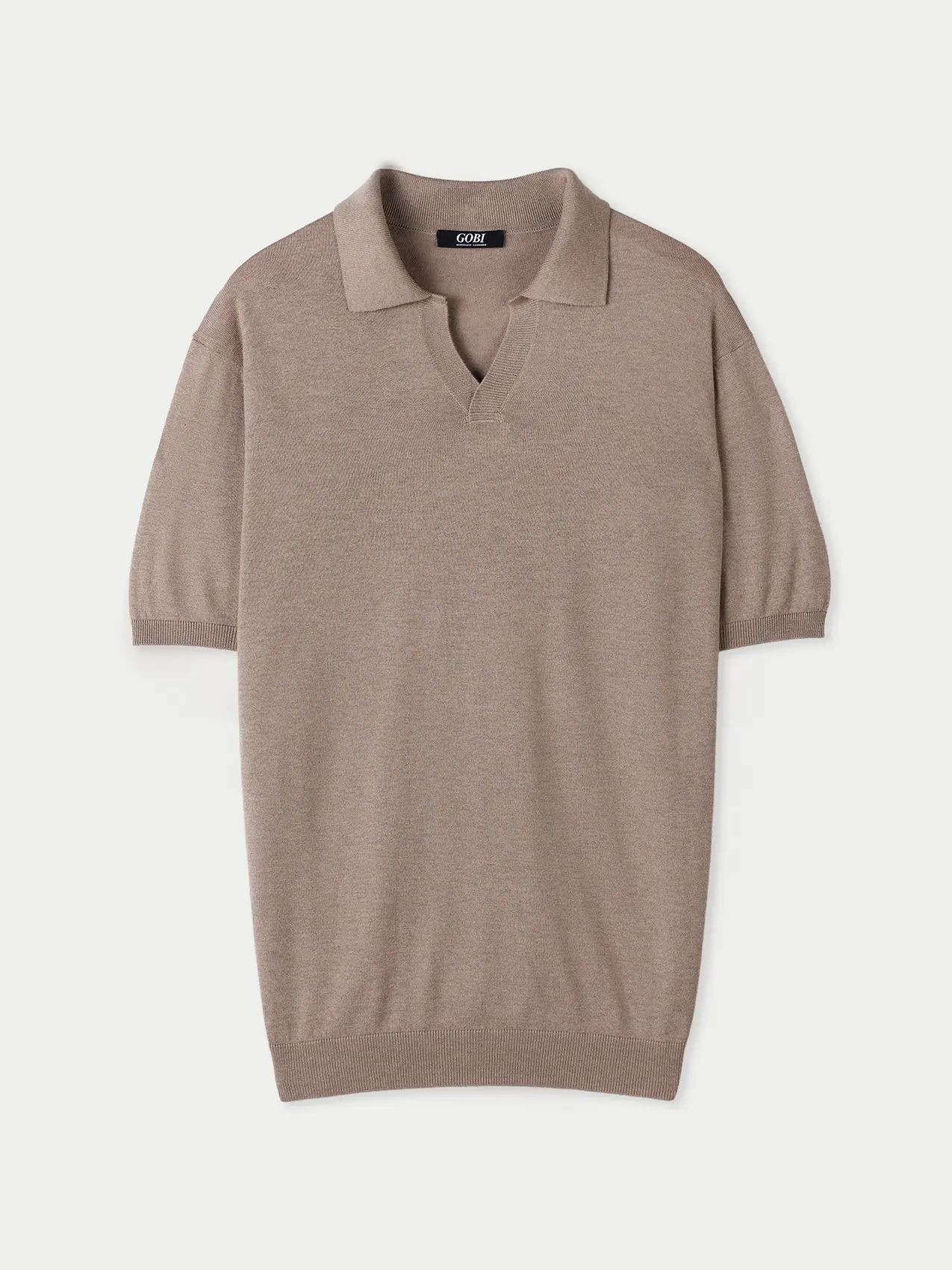 Cashmere Silk Polo Shirt in Taupe | GOBI Cashmere