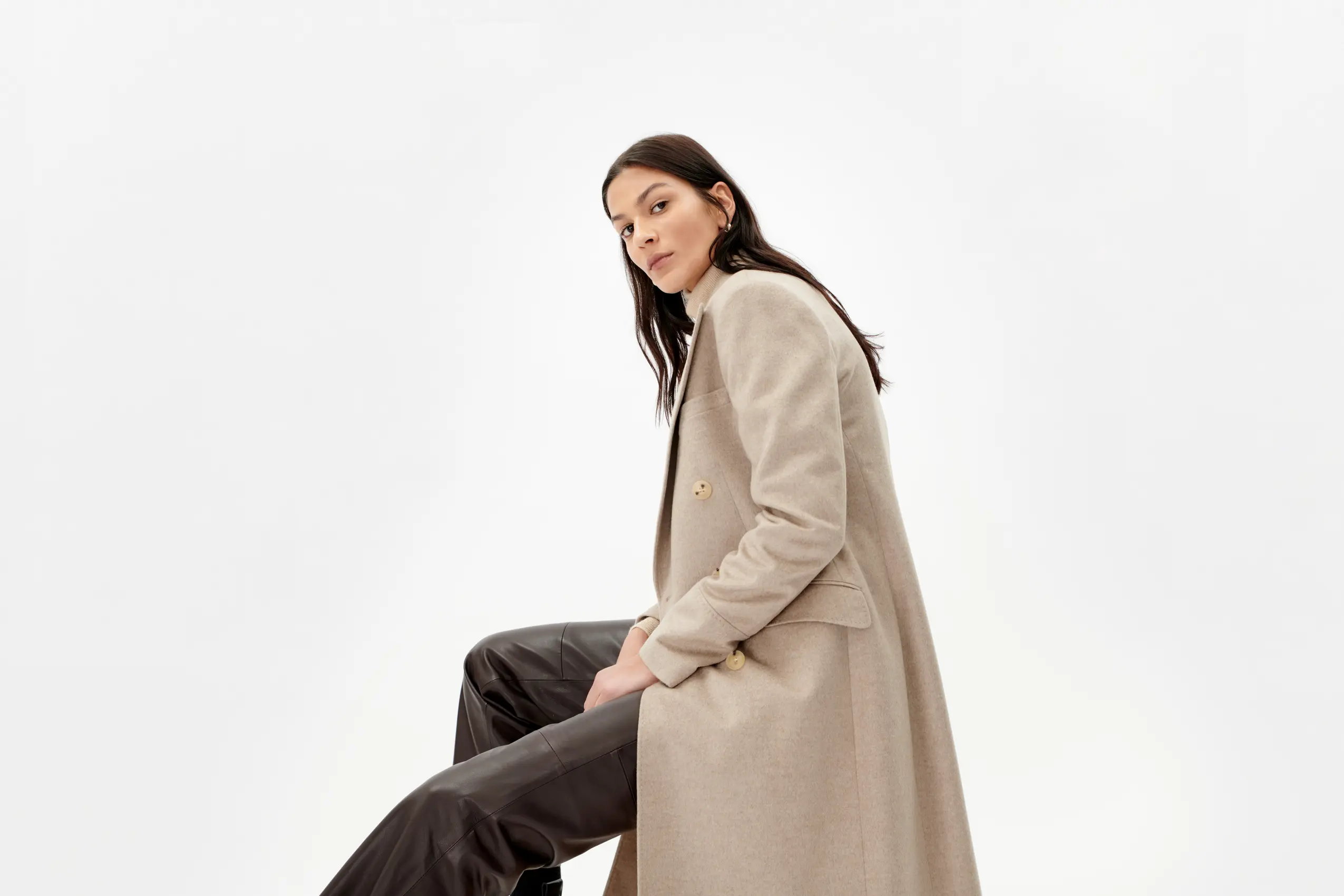 Organic Colour Cashmere Double Breasted Long Coat | GOBI Cashmere 