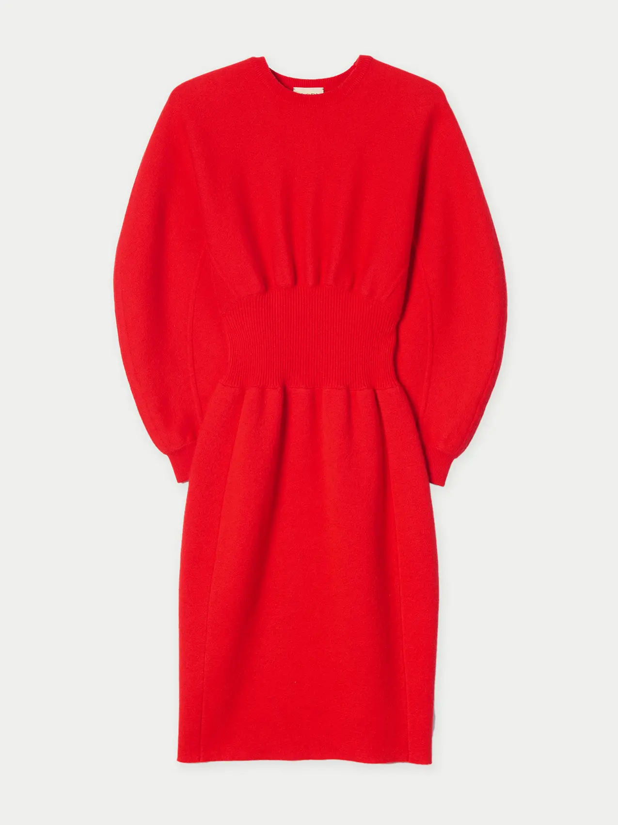 Red sculptural cashmere dress with cinching waist | GOBI Cashmere