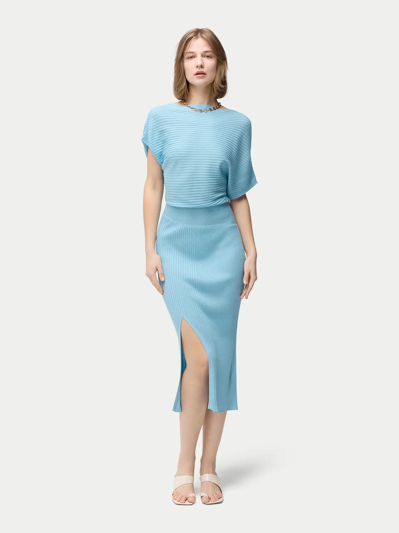 Long lightweight Cashmere Dress in Baby Blue | GOBI Cashmere