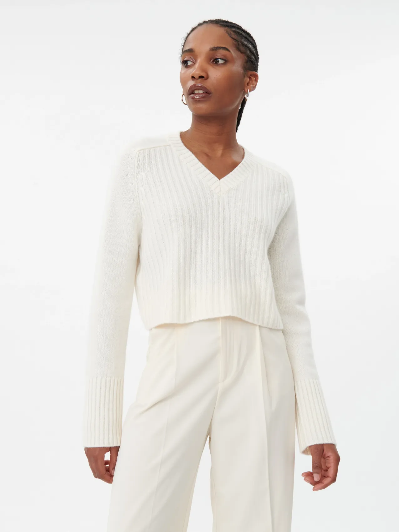 Cashmere Rib Knitted V-Neck Sweater