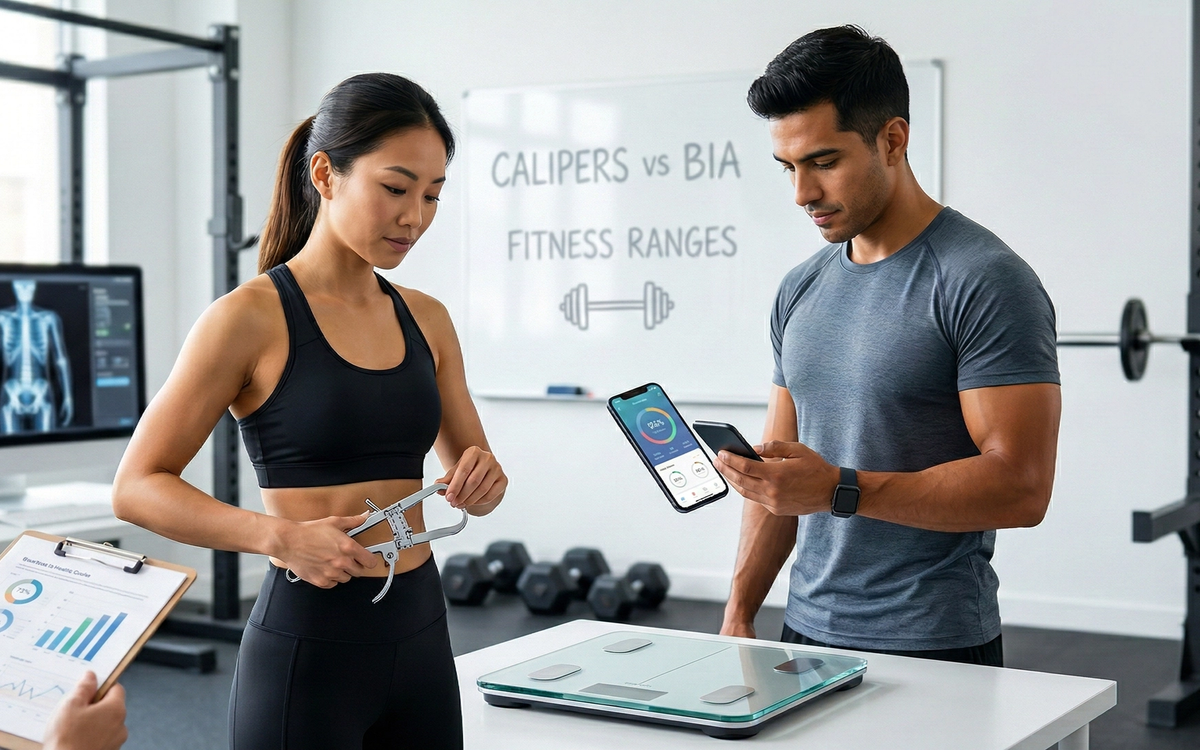 Illustration comparing body fat percentage levels for men and women