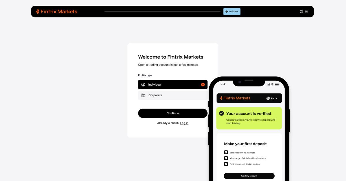 Fintrix Markets 계정 생성 인터페이스의 가입 화면