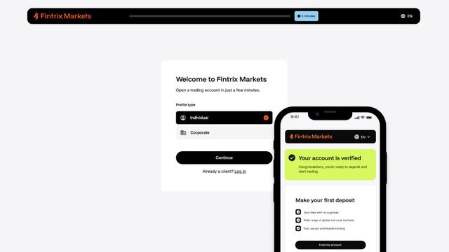 Fintrix Markets 帳戶建立介面的註冊畫面