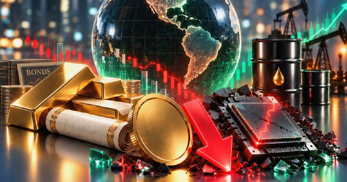 Global markets fall amid inflation concerns and AI investment spending, with gold, bonds, oil and technology assets in focus.