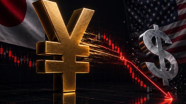 Gráfico del mercado de divisas USD/JPY que muestra el yen japonés y el dólar estadounidense con una tendencia bajista en el precio, lo que refleja la volatilidad de las divisas, las fluctuaciones del tipo de cambio y la evolución de los mercados mundiales.