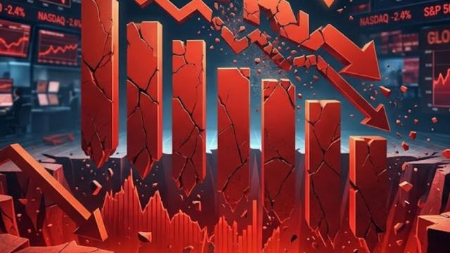 Ilustración de una caída en picado de la bolsa, en la que se aprecian gráficos en picado y una marcada tendencia a la baja.