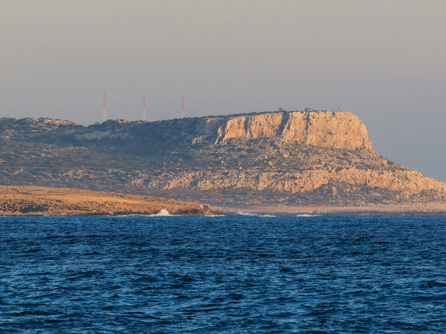 Cape Greco rocky coastline near Paralimni at sunset