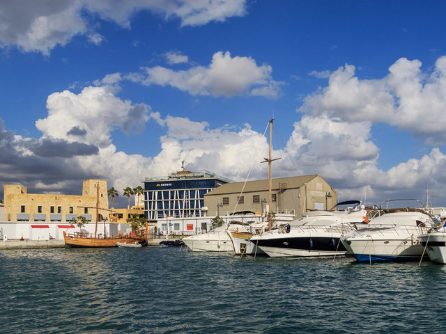 Limassol Old Harbour Marina with colourful boats and waterfront