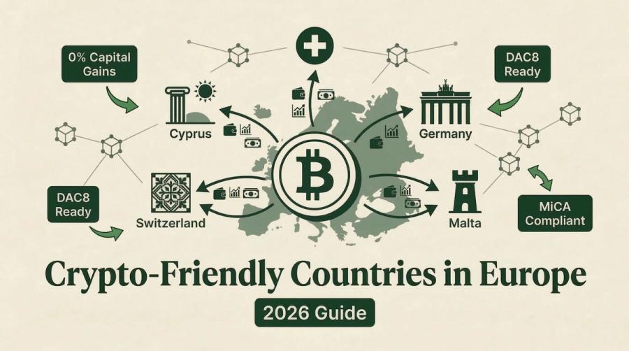 Best Crypto Tax Countries in Europe 2026: Cyprus 8%, Germany 45%