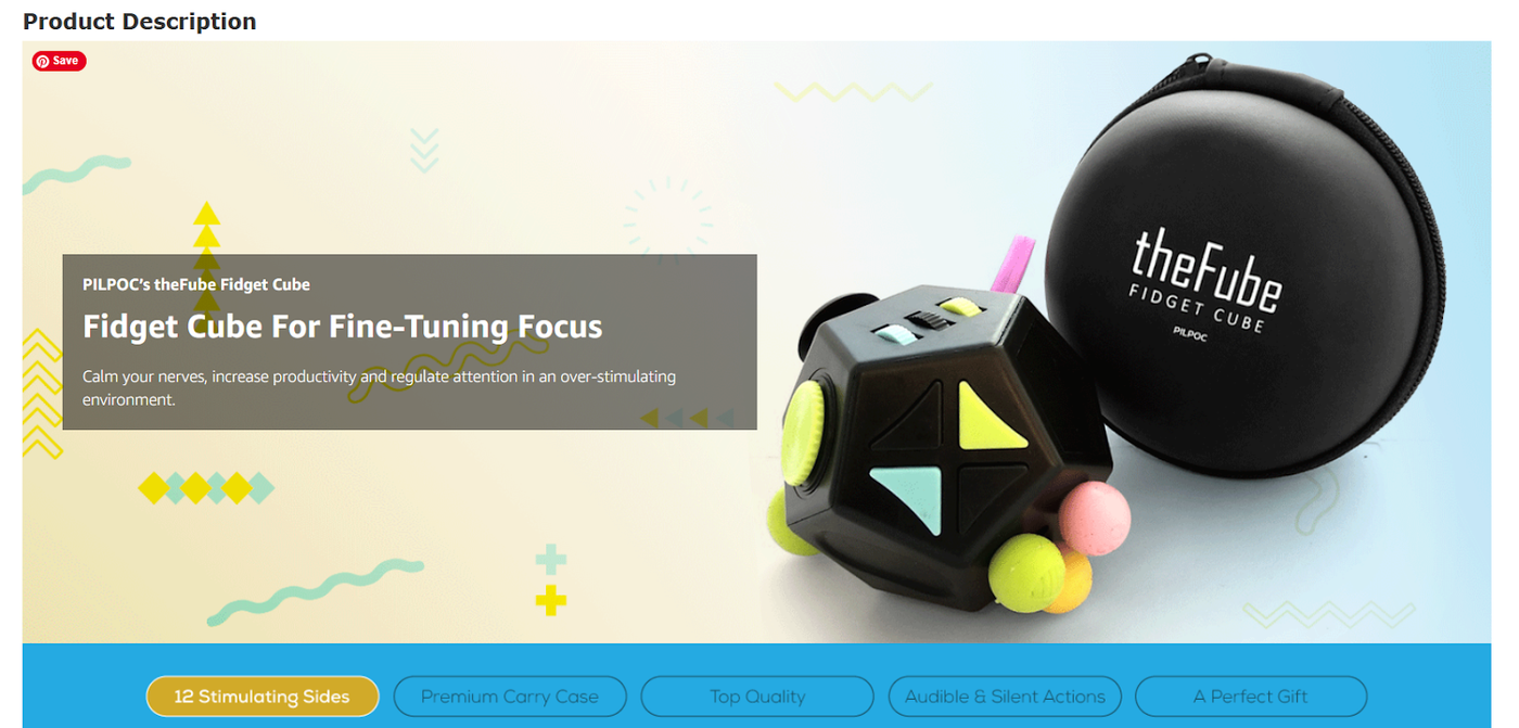 Fidget spinner EBC banner high fidelity close-up shot "Fidget cube for fine-tuning focus".