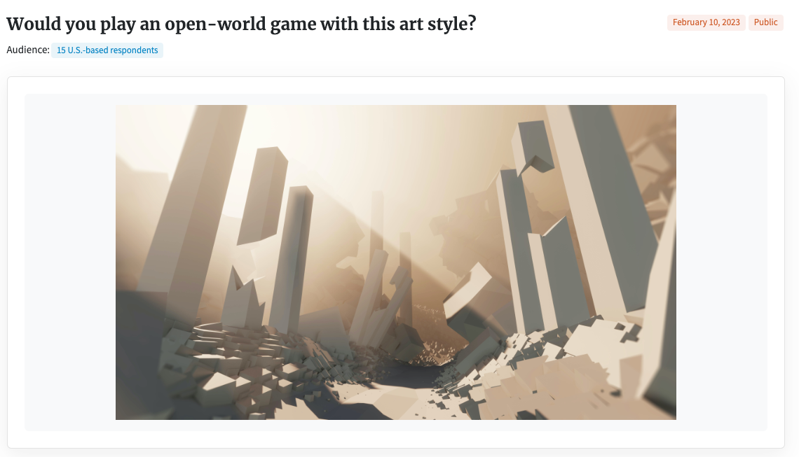 PickFu poll asking whether respondents would play an open-world game in this concept art style