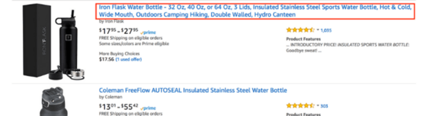 Improve your Amazon title - water bottle example